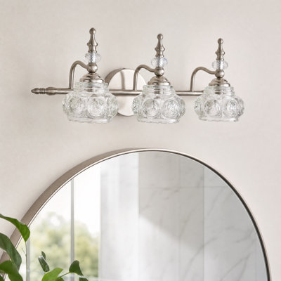 Vintage-Style Nickel-Finish Three-Light Bathroom Vanity Light