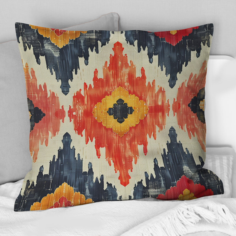 Rouge, noir, géométrique rétro VI - coussin géométrique rétro, H 18 po x l 18 po