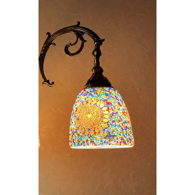 Magnifique lampe de plafond style lustre en mosaïque de vitrail Tiffany