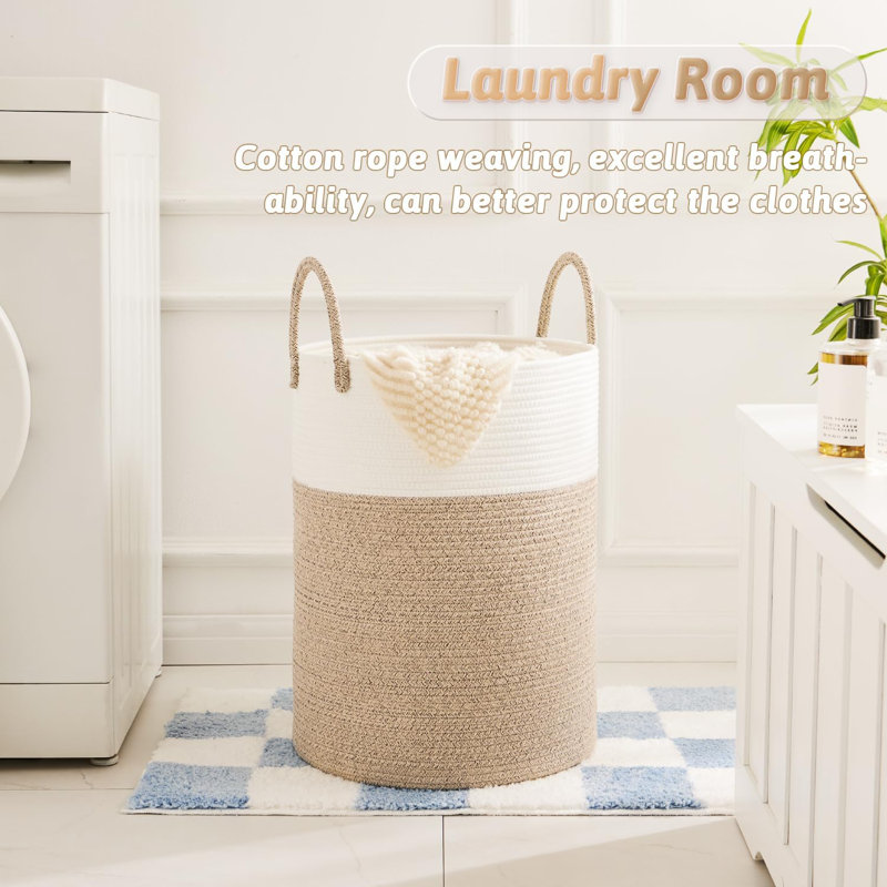 Panier à linge 60l en coton tissé brun