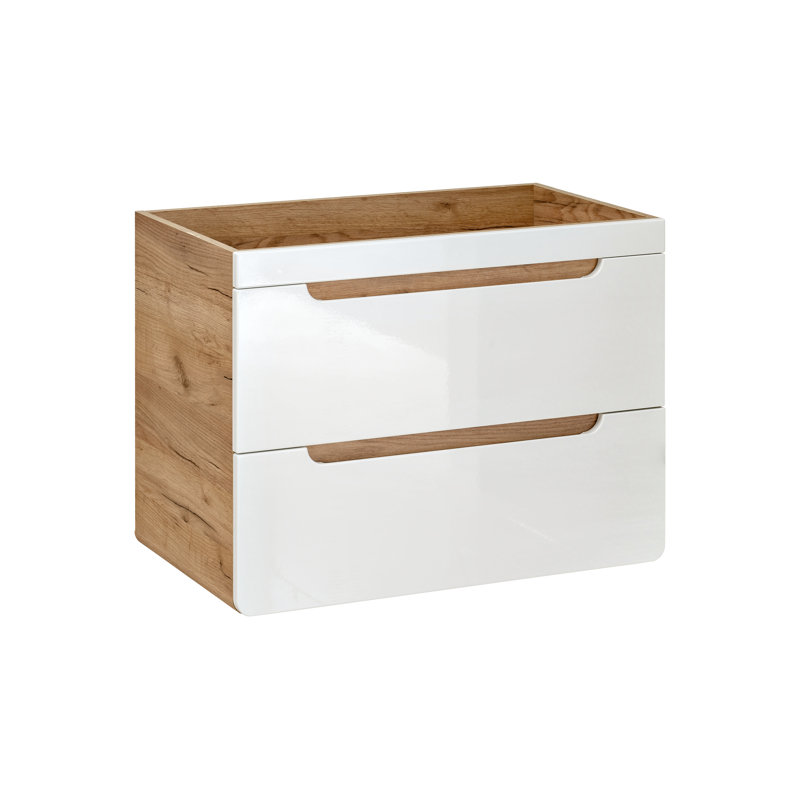 Bengta 600mm Wall Hung Single Vanity Unit, White/Light Wood