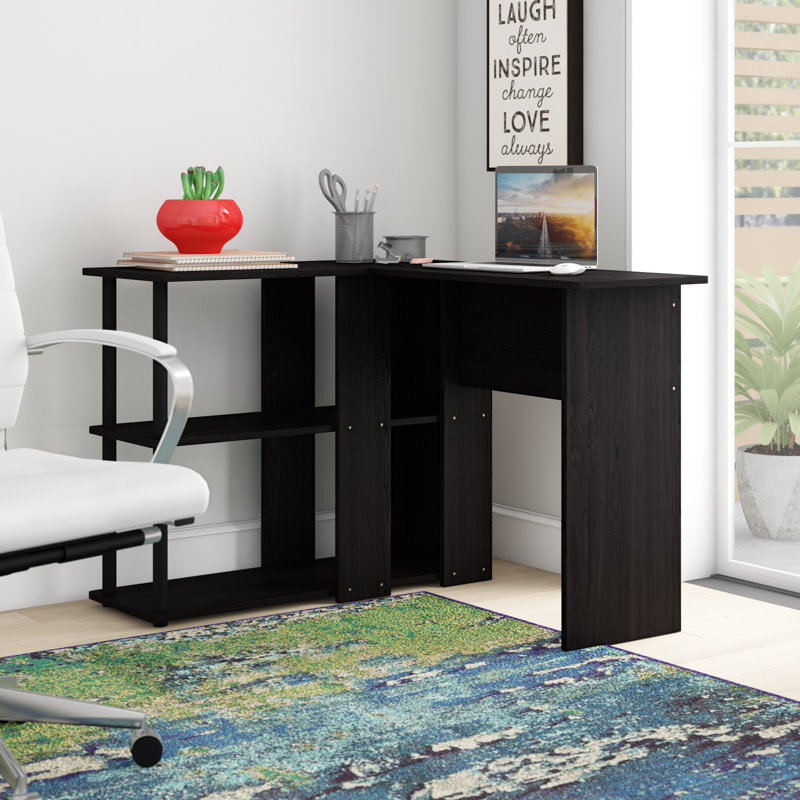 41.14'' W L-Shaped Computer Desk with Bookshelf, Espresso/Black