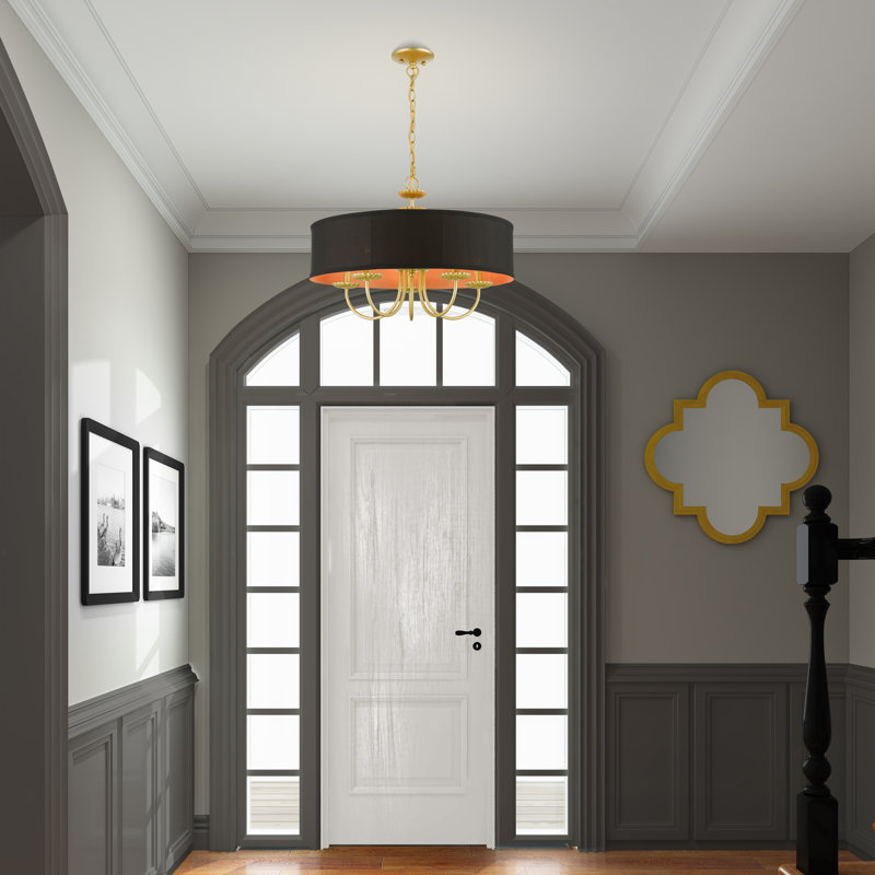 Byerley 5 - Light Steel Dimmable Drum Chandelier, Soft Gold