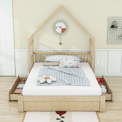 Ahile Queen House Platform Bed with Guardrail and 2 Drawers