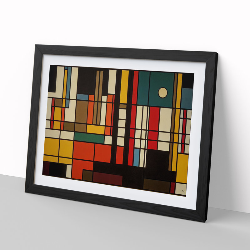 Bauhaus Modern Abstract - Single Picture Frame Print, 46cm H x 64cm W x 2cm D, Black