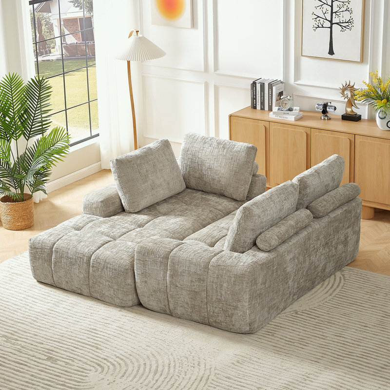 Canapé modulaire en L surdimensionné avec coussin moelleux, Orienté à gauche (vu de face), Chenille kaki