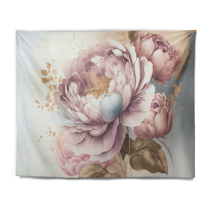 Rose et rose doré II - Tapisserie murale florale et botanique, H 50 po x l 60 po
