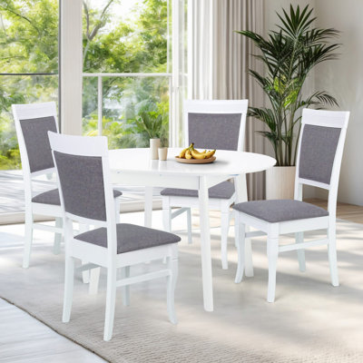 Ensemble de table de salle à manger pour 4 personnes, chaises en bois massif de style classique avec table ronde extensible et ensemble de cuisine