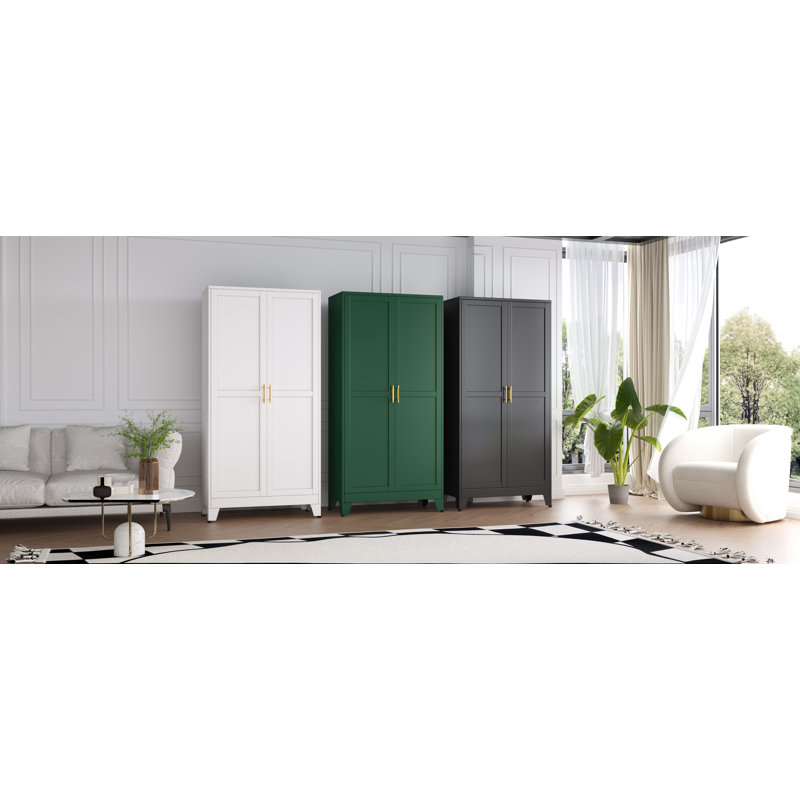 Ebern Designs 70.87"H Metal Freestanding Wardrobe Closet Armoires Cabinet For Bedroom With Hanging Rod, Black