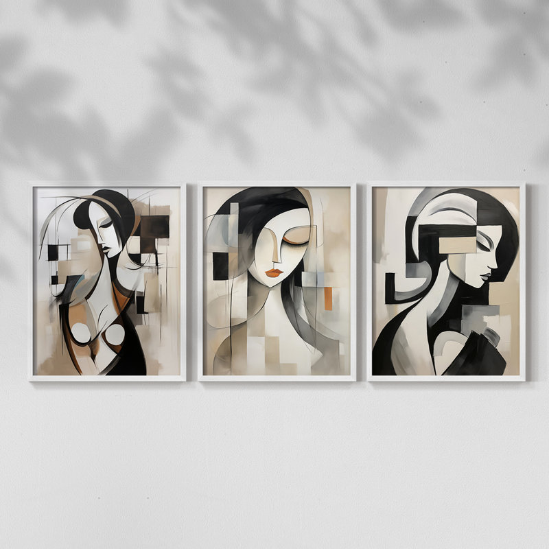 Féminine, série IX - ensemble de 3 estampes numériques encadrées - prête à être accrochée, Cadre blanc, H 14 po x l 11 po