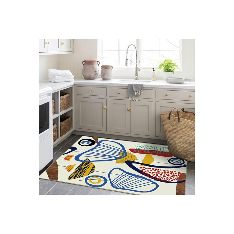 Tapis multicolore à motifs abstraits et tissés, Sous-tapis rectangulaire 3 pi 11 po x 5 pi 11 po i