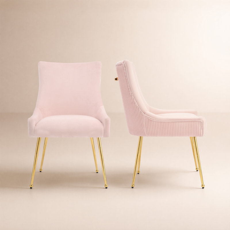 Chaise d'appoint rembourrée en velours avec pieds dorés , Rose, Doré