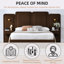 Ensemble de chambre à coucher 3 pièces: lit de rangement rembourré moderne avec lumières DEL et tables de chevet flottantes, grand, brun-1309942095-1309942094