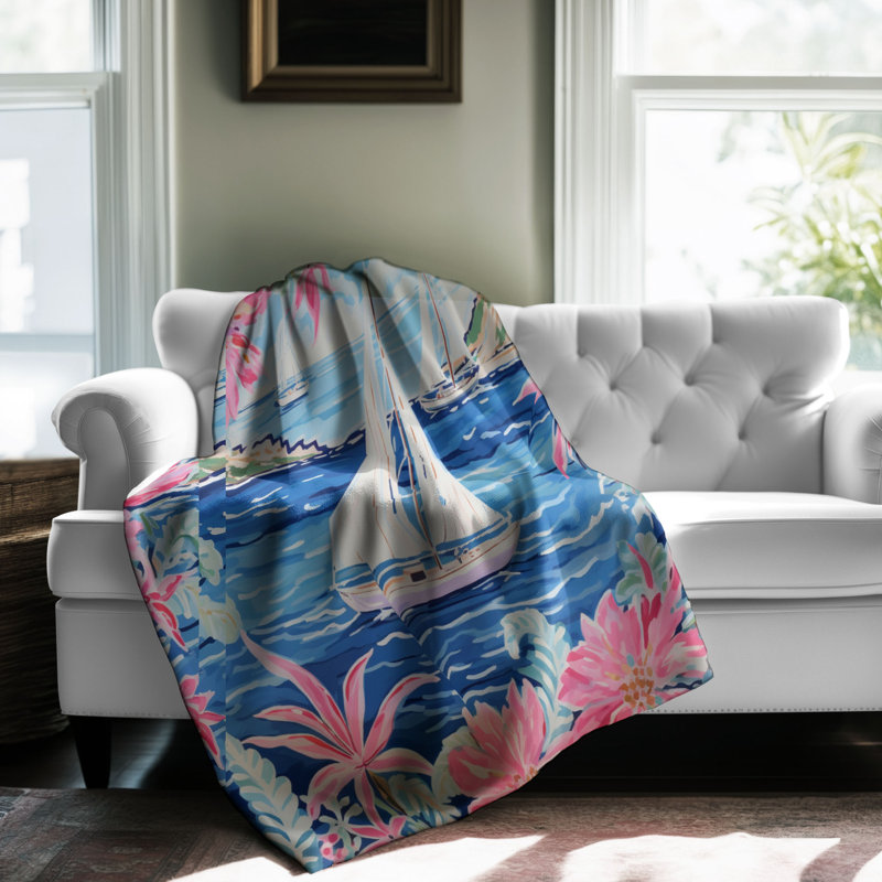 Motif de balise maritime - 1 pièce Sherpa Premium, L 60 po x L 80 po, Motifs nautiques