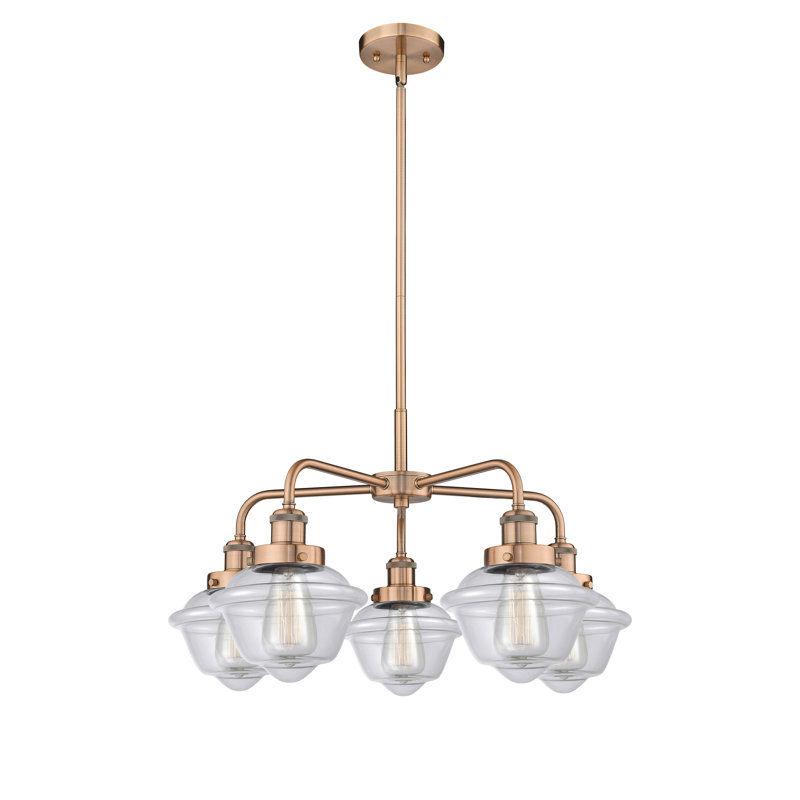 Grourke 5 - Light Glass Dimmable Chandelier, Clear, Antique Copper