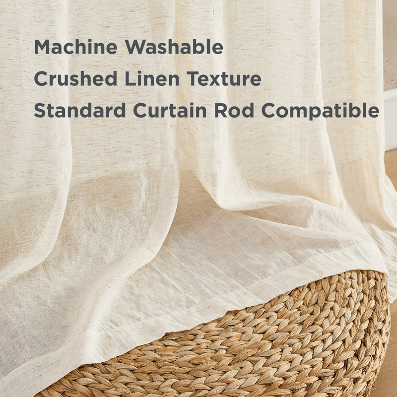 Natural Light-Filtering Linen Blend Curtain Panels, 50'' W x 96'' H