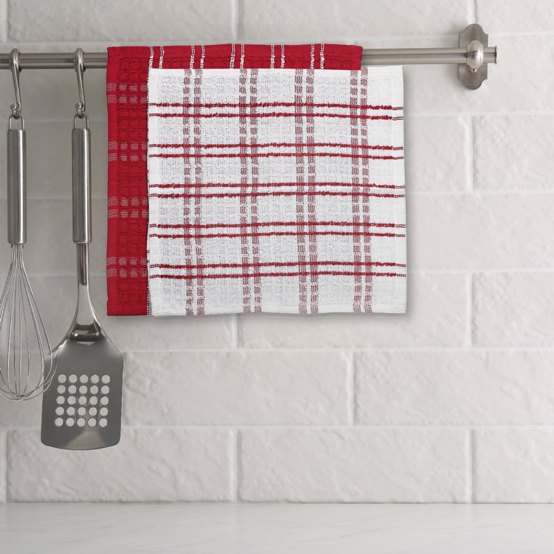 2 Pack Red Checkered Terry Dish Cloths - Set Of 6