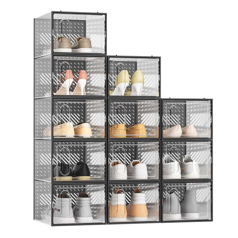 12 Pair Stackable Shoe Storage Box, Black