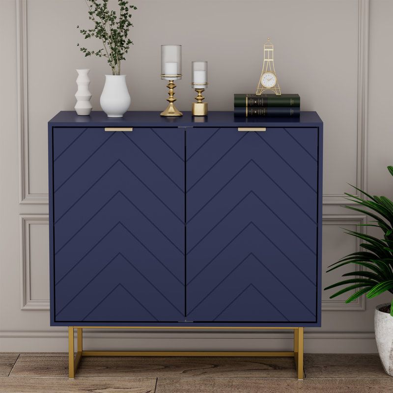 Laurens Manufactured Wood and Metal Accent Cabinet with Adjustable Shelves, Navy Blue