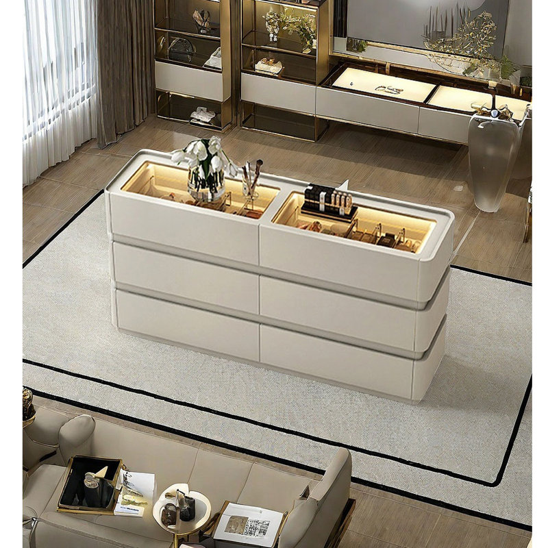 Simple Checkroom Jewelry Display Island C abinet, Beige
