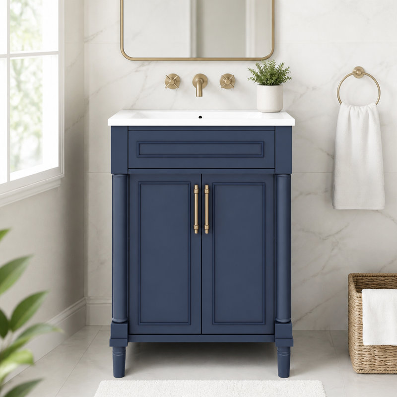 Meuble-lavabo avec tablette réglable et lavabo demi-lune