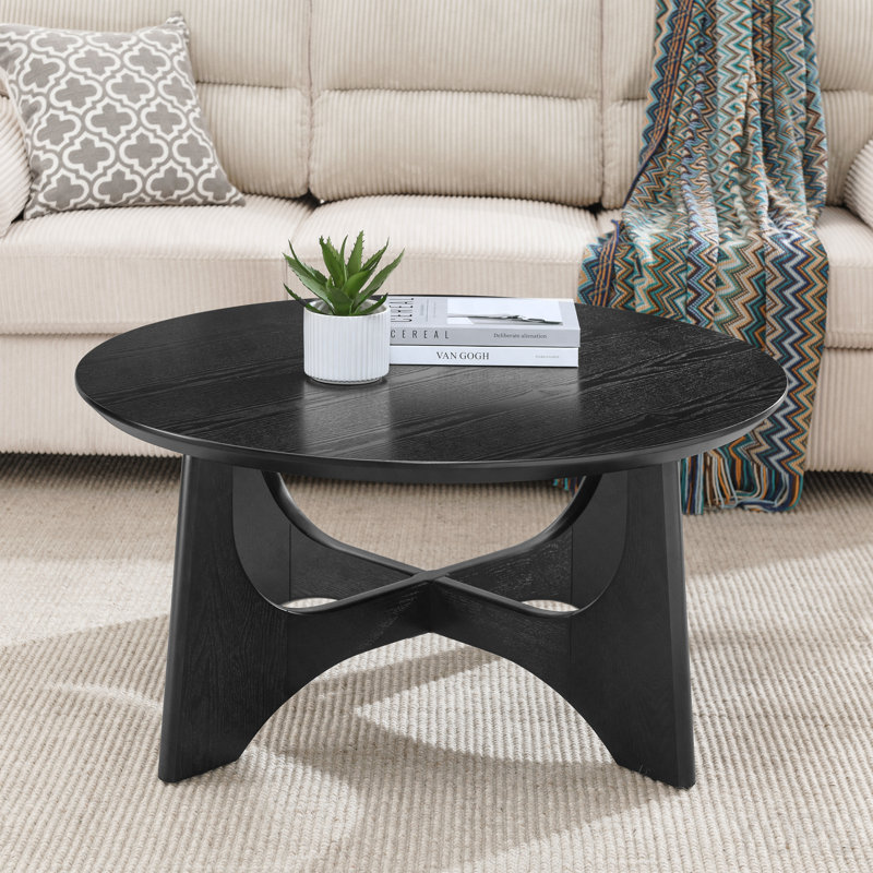 36" Round Coffee Table - Wooden For Living Room Reception Room (Black)