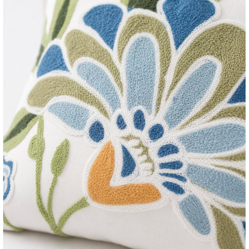 Flora Cotton Throw Pillow, Feather, Blue