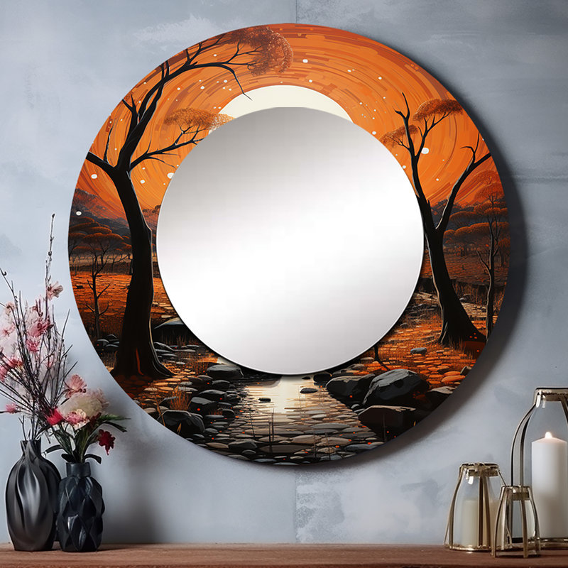 Africa Art Night Mirage I - African Art Mirror, Traditional Round Unique Wall Mirror, Printed Metal Art, 36" x 36"