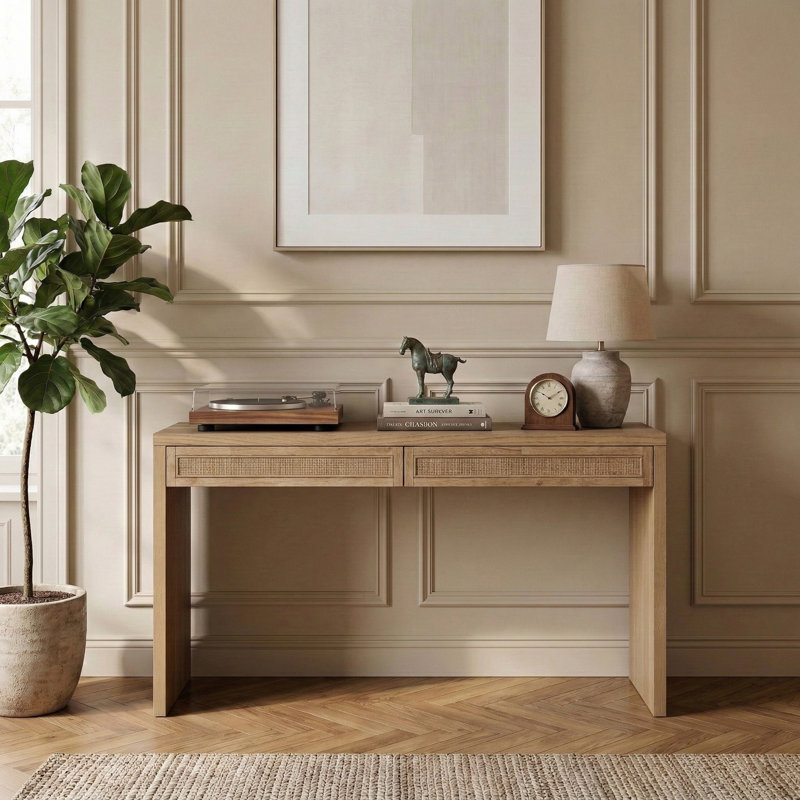 Console / bureau en bois massif et placage de chêne Fawcett, Naturel