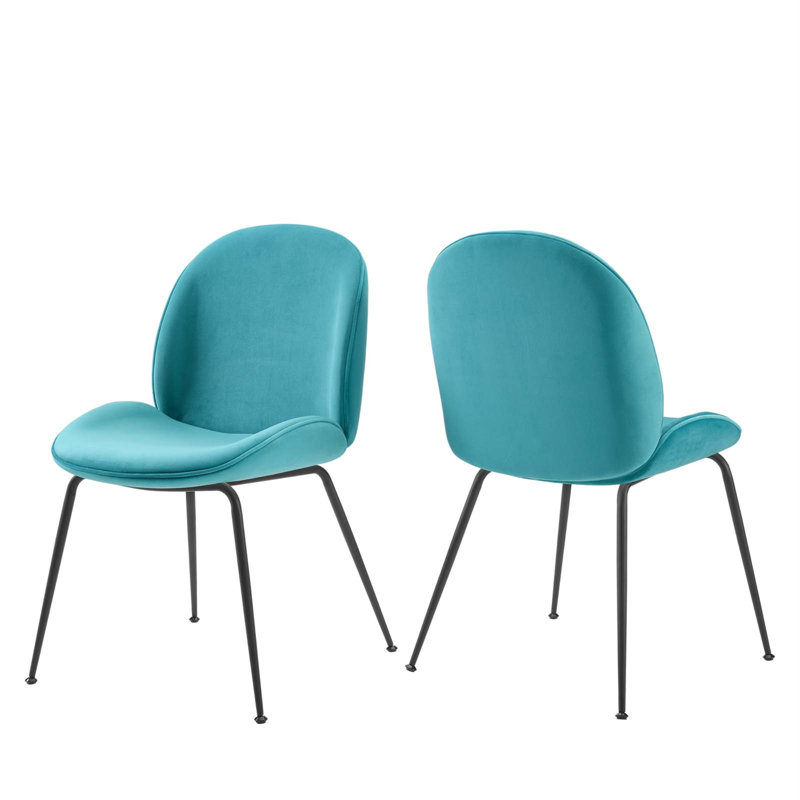 Scoop Black Powder Coated Steel Leg Performance Velvet Dining Chairs - Set of 2 by Modway, Blue