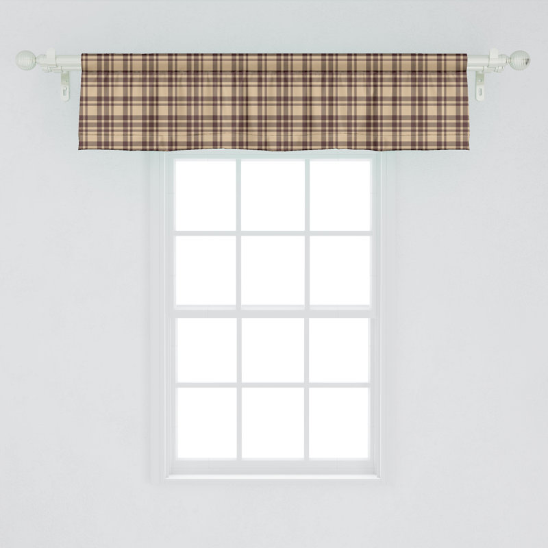 Tan Brown Plaid Satin Rod Pocket Valance Set