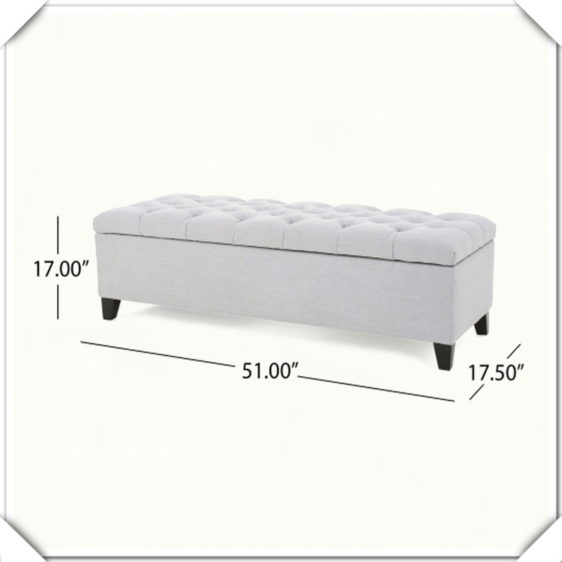 Tufted Storage Ottoman Pressure Hinges Soft Material Functional Versatile Practical Comfortable Multi-Purpose, Light Gray