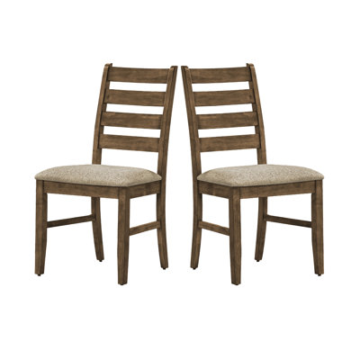 Roxo Dining Chair Set Of 2, Ladder Back, Brown Polyester Padded Seat