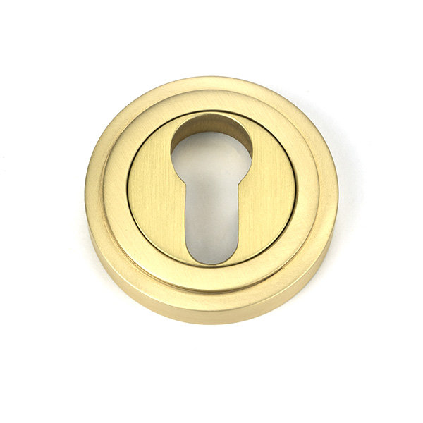 Art Deco Satin Brass Round Euro Escutcheon