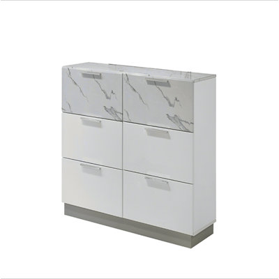 Commode blanche brume - Finition bicolore très brillante en marbre et laque