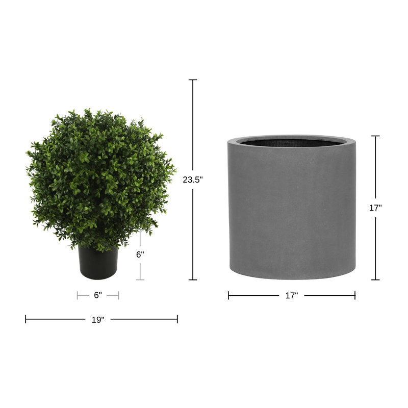 Seville Faux Boxwood Topiary in Fiberstone Planter
