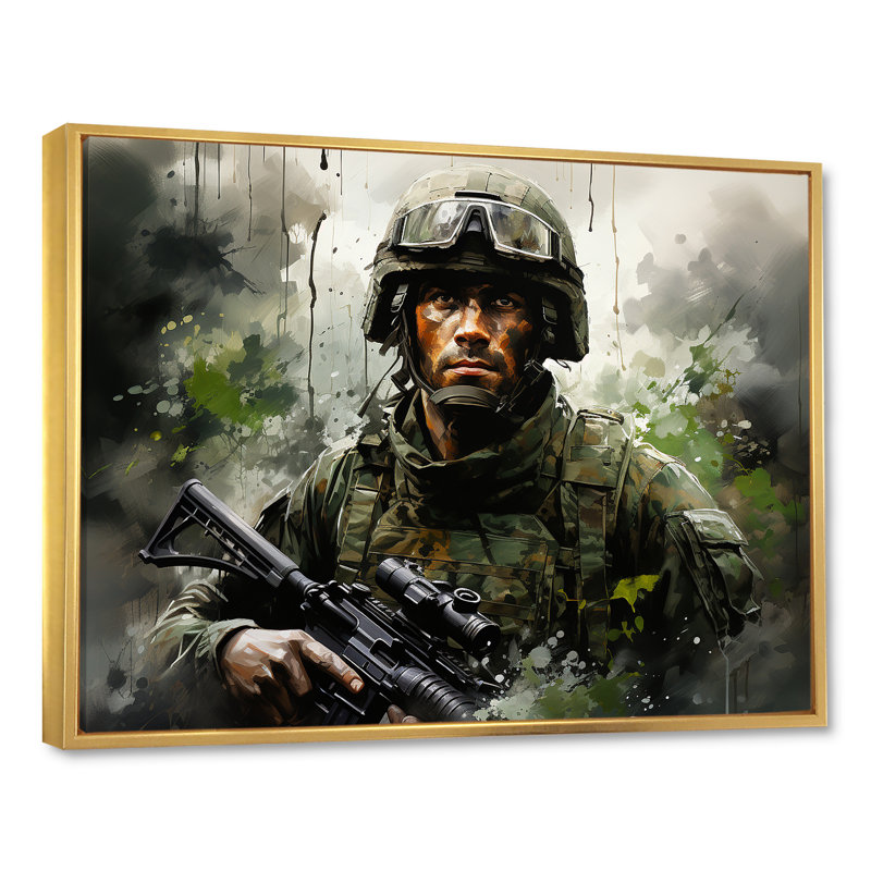 «Vietnam Militarty Landscape Warriors Resilience II», reproduction sur toile, Cadre flottant doré, H 30 po x l 40 po