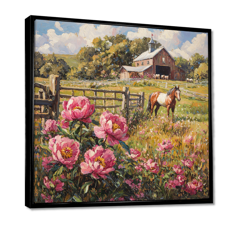 Croce pivoines par l'écurie cheval III - pivoines, art mural, H 16 po x l 16 po, Impression encadrée flottante