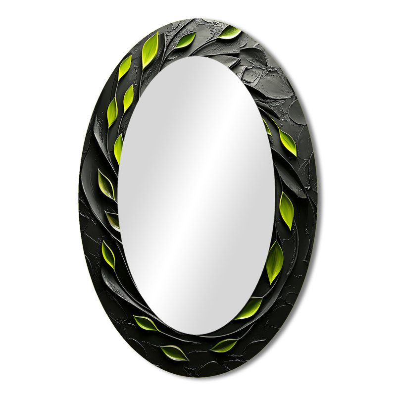 Miroir mural moderne vert et noir Botanical Balance II, 36 po x 24 po