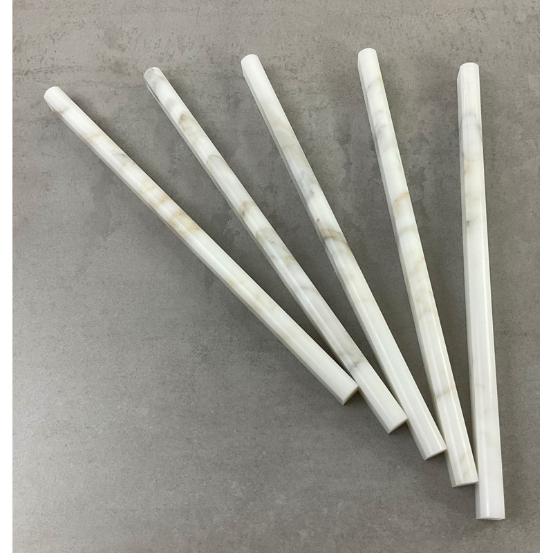 12" X 0.5" Marble Pencil Liner Tile Trim, Calacatta Gold