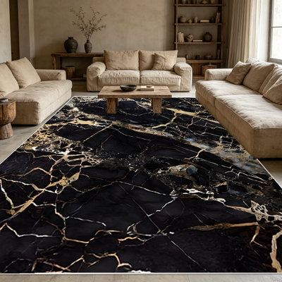 1pièces tapis en marbre noir or veiné pour le salon, doux et confortable, convenant à toutes les saisons, facile à entretenir, tapis de sol intérieur lavable à la machine, sous la table de ferme convenant à la table de salle à manger, à la chambre à coucher, au vestibule, au bureau à domicile, etc. .. ..