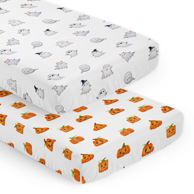 Seasonal Halloween Ghosts and Pumpkins 2 Pack Fitted Crib Sheet by Sweet Jojo Designs