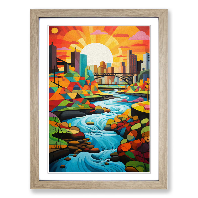 River Constructivism No.2 Framed Print, Oak, 34cm H x 25cm W x 2cm D