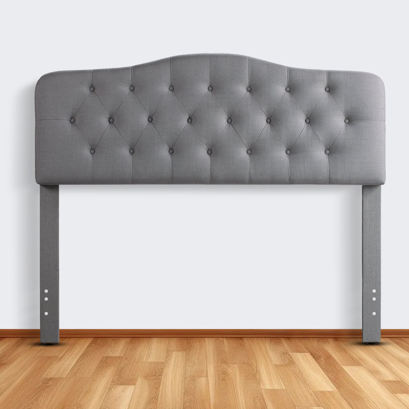 Linen Upholstered Headboard-Modern-Adjustable Height-Button Tufting, Gray, Queen