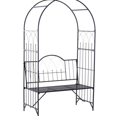 Metal Trellis Arch With 2 Bench For Garden - Grow Plants, 484 Lbs. Load Capacity Black And For & Patio Decor, Support