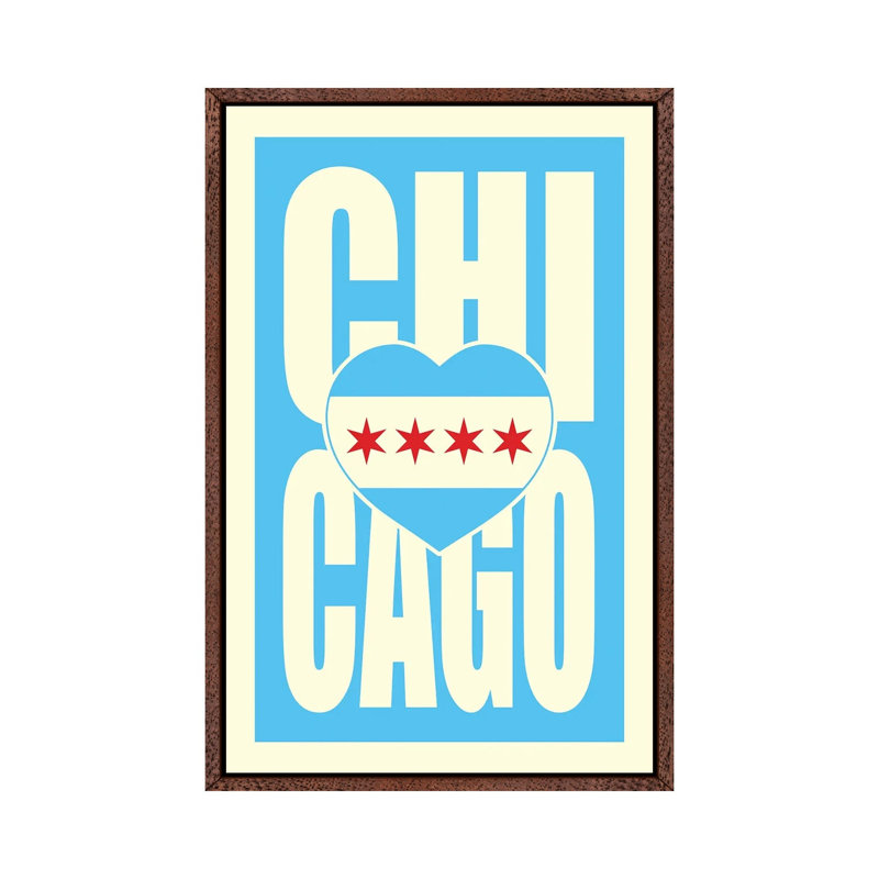 Chicago Typography Heart by Benton Park Prints - Print on Canvas, 66.04 cm H x 45.72 cm W, Classic Brown Wood Framed