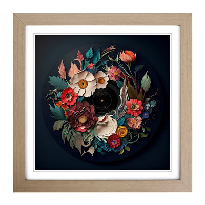 Vinyl Record Floral Art - Single Picture Frame Print on Wood