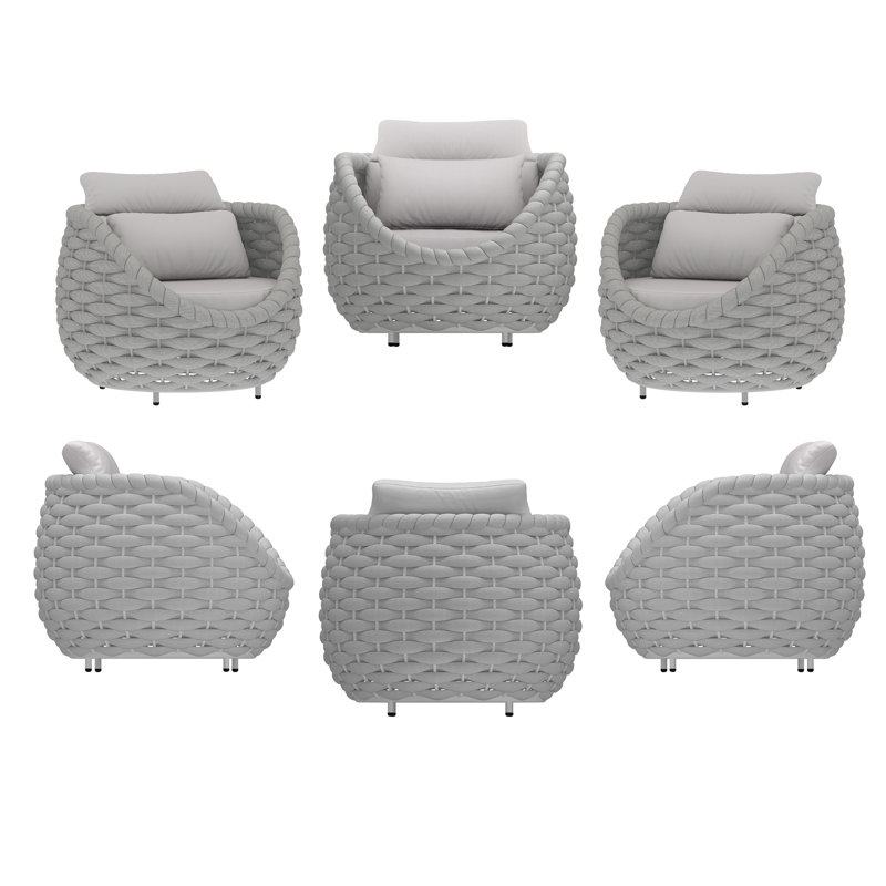 Crisla 6 - Person Outdoor Seating Group with Cushions, Light Gray Textilene, Light Gray