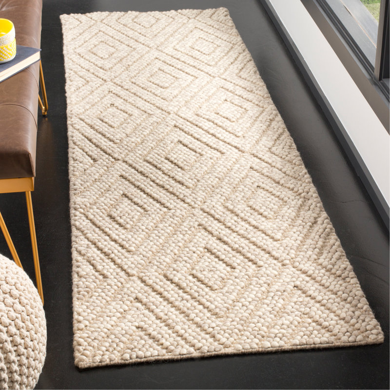 Jacobs Hand Woven Wool/Cotton Geometric Rug in Beige, Runner 2'3" x 8'