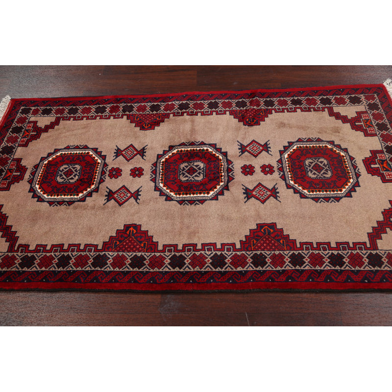 Tapis de couloir beige en laine noué à la main de conception unique 3 pi 3 po x 6 pi 1 po Gav
